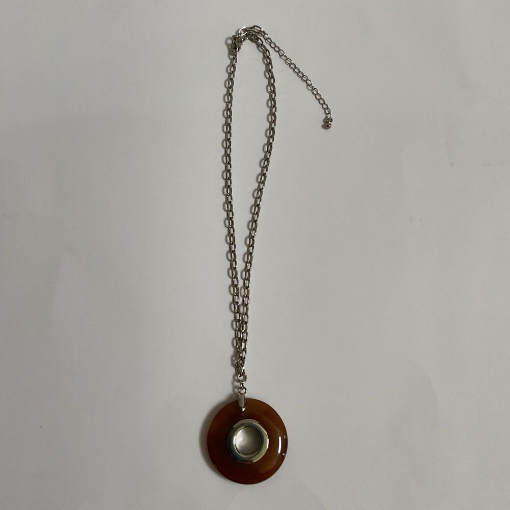 Banana Republic BR Signed Brown Resin Donut Pendant ChainLink Necklace Jewelry